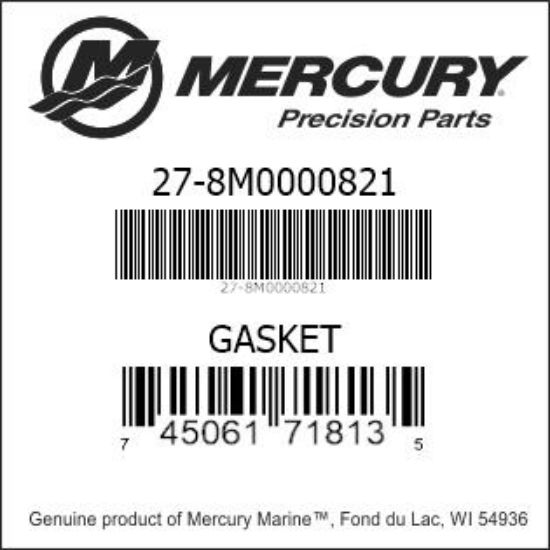 Bar codes for Mercury Marine part number 27-8M0000821
