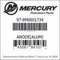 Bar codes for Mercury Marine part number 97-8M0001734