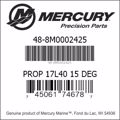 Bar codes for Mercury Marine part number 48-8M0002425