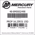 Bar codes for Mercury Marine part number 48-8M0002498