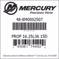 Bar codes for Mercury Marine part number 48-8M0002507