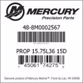 Bar codes for Mercury Marine part number 48-8M0002567