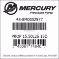 Bar codes for Mercury Marine part number 48-8M0002577