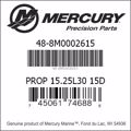Bar codes for Mercury Marine part number 48-8M0002615