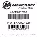 Bar codes for Mercury Marine part number 48-8M0002700
