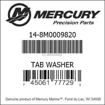 Mercury Marine part number 14-8M0009820 TAB WASHER Bar codes for Mercury Marine part number 14-8M0009820