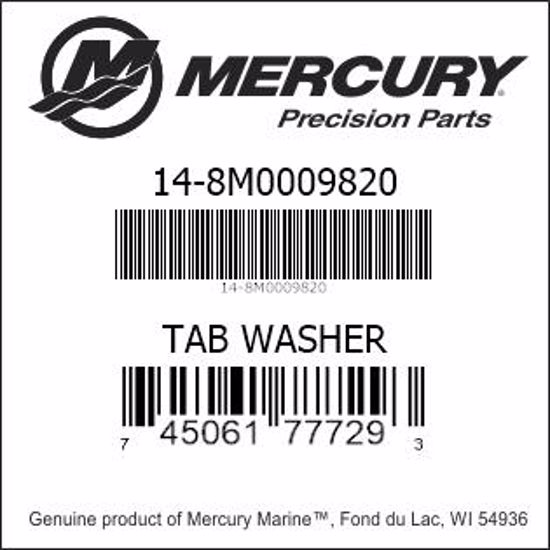 Bar codes for Mercury Marine part number 14-8M0009820