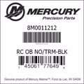 Bar codes for Mercury Marine part number 8M0011212