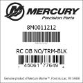 Bar codes for Mercury Marine part number 8M0011212