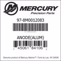 Bar codes for Mercury Marine part number 97-8M0012083