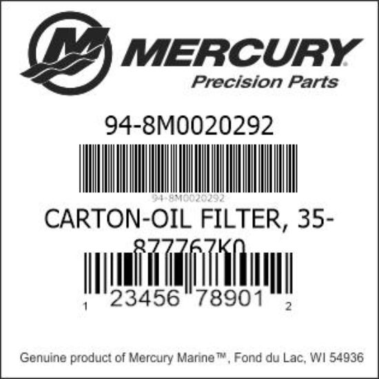 Bar codes for Mercury Marine part number 94-8M0020292