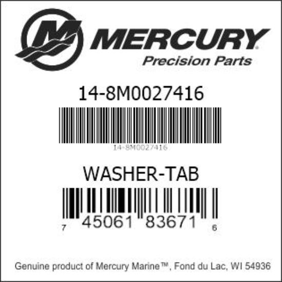 Bar codes for Mercury Marine part number 14-8M0027416