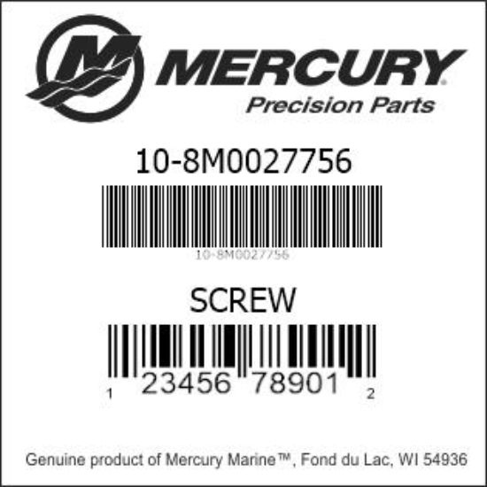 Bar codes for Mercury Marine part number 10-8M0027756