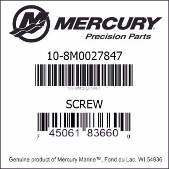 Bar codes for Mercury Marine part number 10-8M0027847