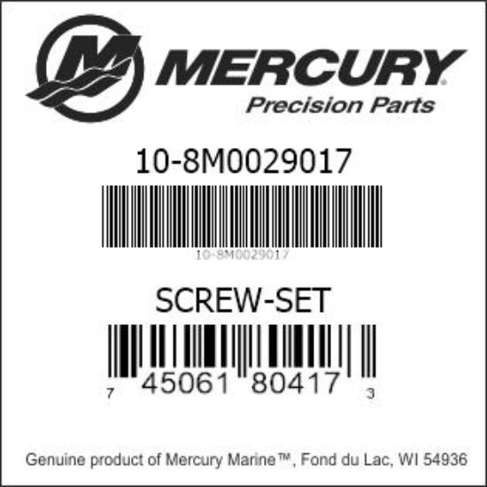 Bar codes for Mercury Marine part number 10-8M0029017