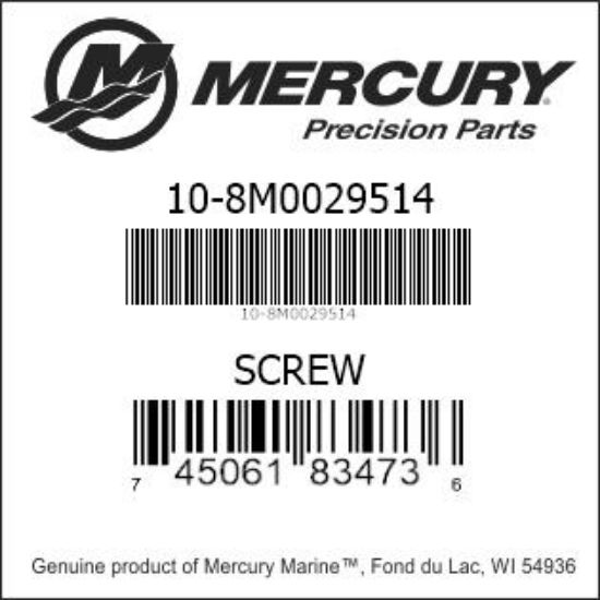 Bar codes for Mercury Marine part number 10-8M0029514