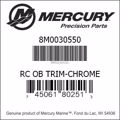 Bar codes for Mercury Marine part number 8M0030550