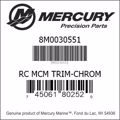 Bar codes for Mercury Marine part number 8M0030551