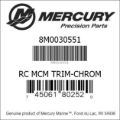 Bar codes for Mercury Marine part number 8M0030551