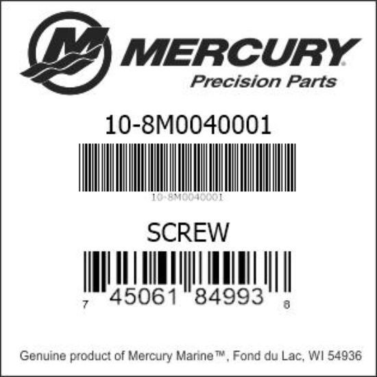 Bar codes for Mercury Marine part number 10-8M0040001