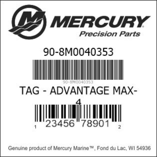 Bar codes for Mercury Marine part number 90-8M0040353