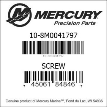 Mercury Marine part number 10-8M0041797 SCREW Bar codes for Mercury Marine part number 10-8M0041797