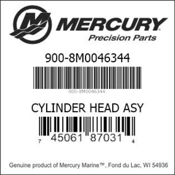 Mercury Marine part number 900-8M0046344 CYLINDER HEAD ASY Bar codes for Mercury Marine part number 900-8M0046344