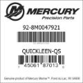 Bar codes for Mercury Marine part number 92-8M0047921