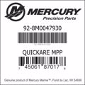 Bar codes for Mercury Marine part number 92-8M0047930