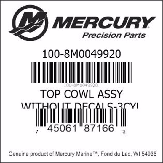 Bar codes for Mercury Marine part number 100-8M0049920