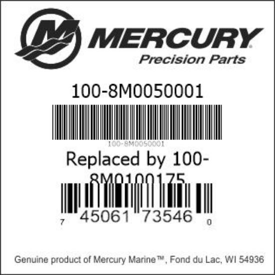 Bar codes for Mercury Marine part number 100-8M0050001