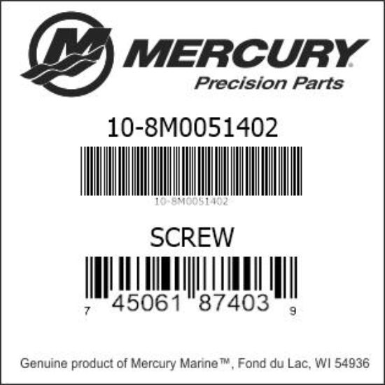 Bar codes for Mercury Marine part number 10-8M0051402