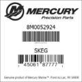 Bar codes for Mercury Marine part number 8M0052924