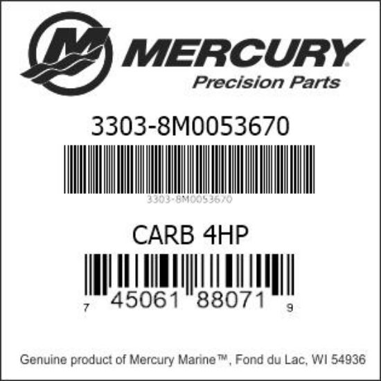 Bar codes for Mercury Marine part number 3303-8M0053670