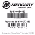 Bar codes for Mercury Marine part number 61-8M0054063