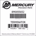 Bar codes for Mercury Marine part number 8M0055652