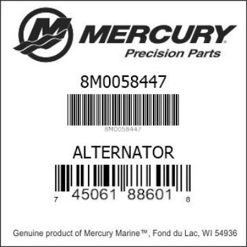 Mercury Marine part number 8M0058447 ALTERNATOR Bar codes for Mercury Marine part number 8M0058447
