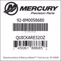 Bar codes for Mercury Marine part number 92-8M0058680