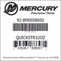 Bar codes for Mercury Marine part number 92-8M0058692