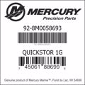 Bar codes for Mercury Marine part number 92-8M0058693