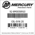 Bar codes for Mercury Marine part number 92-8M0058910