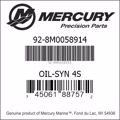Bar codes for Mercury Marine part number 92-8M0058914
