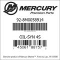 Bar codes for Mercury Marine part number 92-8M0058914