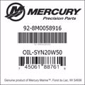 Bar codes for Mercury Marine part number 92-8M0058916