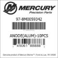 Bar codes for Mercury Marine part number 97-8M0059342