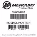 Bar codes for Mercury Marine part number 8M0060783