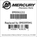 Bar codes for Mercury Marine part number 8M0061211