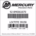 Bar codes for Mercury Marine part number 92-8M0061870