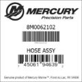 Bar codes for Mercury Marine part number 8M0062102