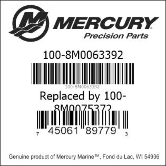 Bar codes for Mercury Marine part number 100-8M0063392